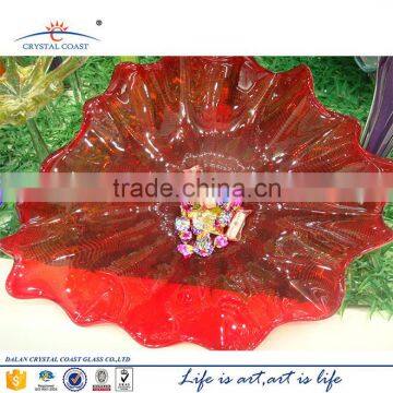 large hand blown red clear holiday home decorative glass plate