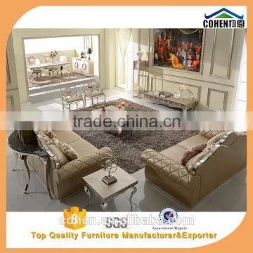 luxury leather sofa stainless steel italian genuine leather sofa SF017