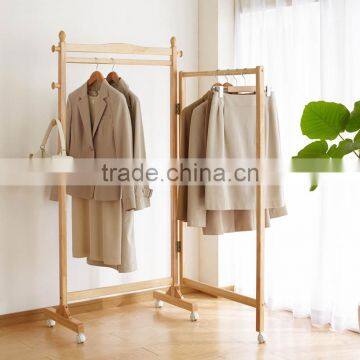 Wooden Clothe Rack With Omni-directional Wheel Wooden Coat Hanger photo-3