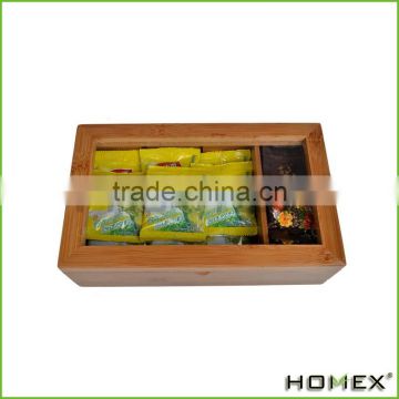 Best Bamboo Tea Box Natural Chest with Clear Hinged Lid, 8 Storage Sections