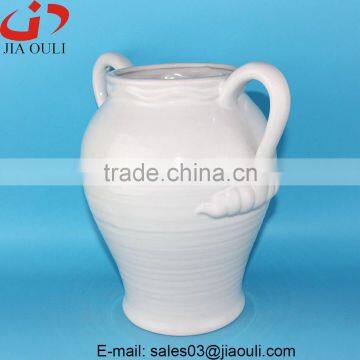 With Handle White Ceramic Large Floor Planters Vase, Tall White Vases photo-2