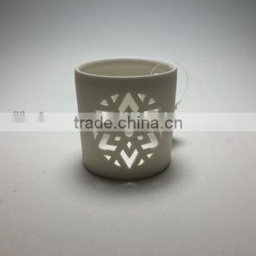 cylinder white hollow out ceramic candle holder