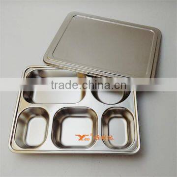 304 Stainless Steel Compartment Lunch Boxes 5 Compartment Dinner Plates photo-5