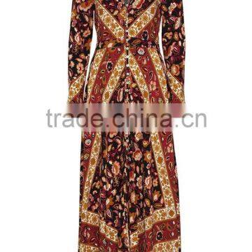 Bohemian Front Button Down Vintage Long Sleeve One Piece Maxi Dress HSd5170 photo-6