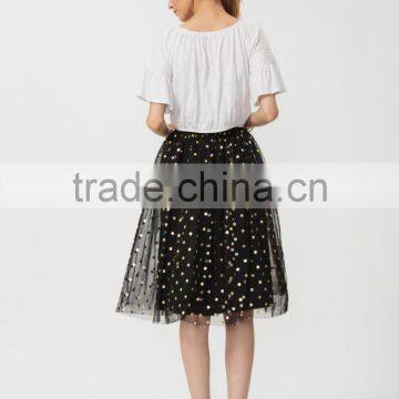 Woman Charming Lady Fashion Black Mesh Skirt With Golden Foil photo-6