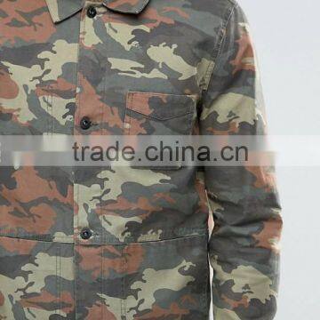 Custom Best Price High Quality Unlined Design Durable Functional Pockets Point Collar 100% Cotton Woven Camo Casual Men Jacket photo-3