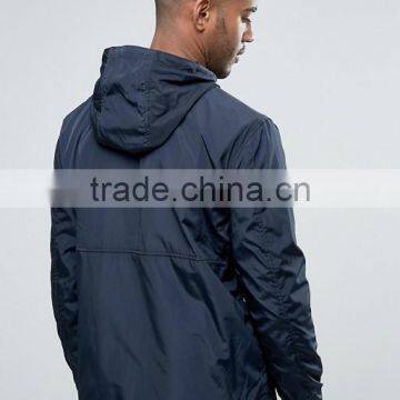 Wholesale Custom Best Price High Quality New Design Navy Zip Front Drawstring Hood 100% Polyester Woven Casual Men Jacket photo-2