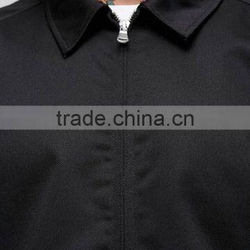 Custom Adults Best Price High Quality New Design Durable Ribbed Collar 100% Cotton Woven Black Casual Men Bomber Wind Jacket photo-3