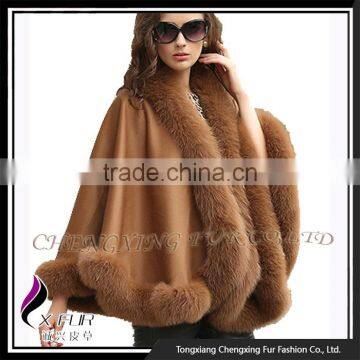 CX-B-P-54A Women Fashion Newest Fox Fur Trim Pashmina Shaw photo-2