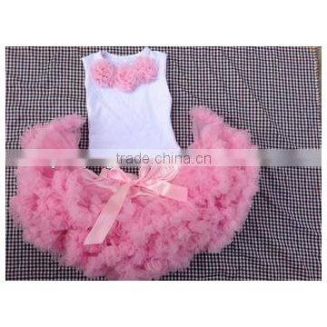 Baby Pink Chiffon Flower Top Matching Tutu Pettiskirt sets