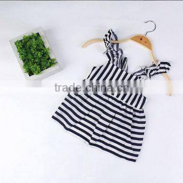 Wholesale Handmade Girl Party Dress Children Frocks Stripe Designs Ruffle Sleeve Baby Girls Clothing