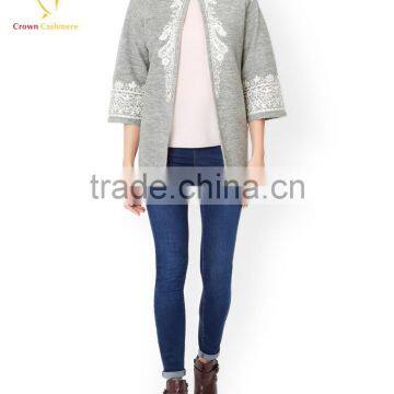 Intarsia Bracelet Sleeve Long Cashmere Women Cardigan Coat photo-2