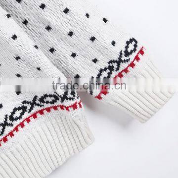 White Crew Neck Long Sleeve Polka Dot Knitting Deer Pattern Custom Christmas Sweater photo-3