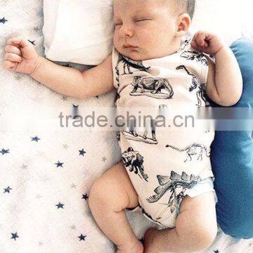 S60665 Children Cotton Sleeveness Baby's Clothing Kid's Dinosaur Jumpsuits Newborn Clothes photo-3