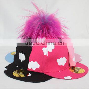 Myfur Girls Popular Hot Pink Baseball Cap and Hat With Multi-Color Raccoon Fur Pompom photo-5