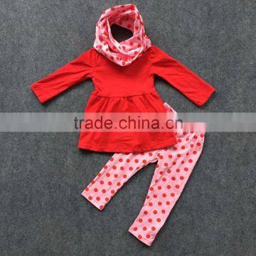 3 pieces outfit with leggings and scarf Valentine's day clothes baby girl clothing new arrival suit 1-9T available set