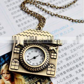 free shipping!!! cartoon house pendant pocket watch @ mixed Antique Bronze Mechanical Locket Watch pocket