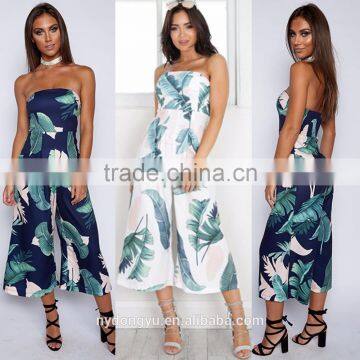 palm tree strapless top bell bottomed trousers 2 piece set /wndl flare pants and top set