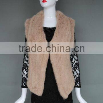 Wholesale Fashion Ladies Rabbit Fur Vest/Knit Fur Waistcoat With Square-Cut Collar