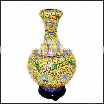 100% Good Chinese Old Cloisonne Handwork Painting Golden Flower Vase Decoration