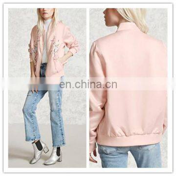 Wholesale Pink Clothing Fashion Embroidered Satin women bomber jacket