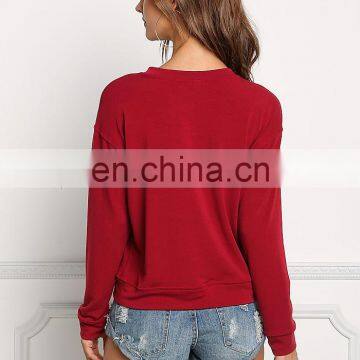 Fashion Cross Tops for Women/2016 New Fashion Women Blank Tops/plus Size Long Sleeve Women Tops in Black photo-2