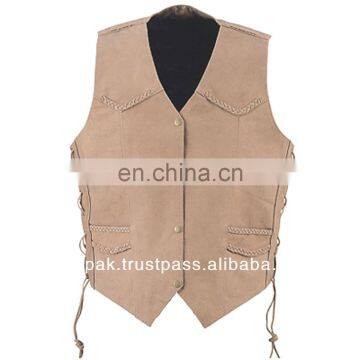 HMB-4920A LEATHER BIKER COWHIDE MEN VESTS BROWN VEST COAT JACKET