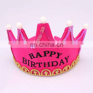 MCH-2317 New wholesale party decoration led flashing happy birthday king princess tiara crown headband hat for kids