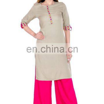 Premium quality viscose fabric Knee length embroidered lady kurtis