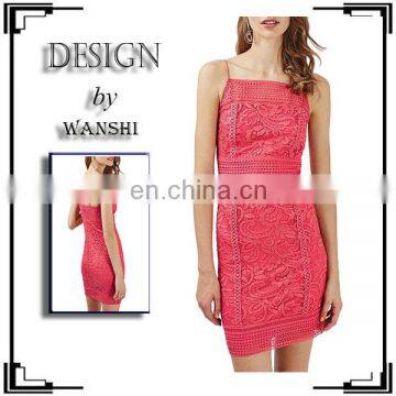 Elegant Women Dress Fashion Design Red Color Floral Crochet Bodycon Dress