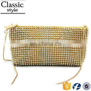 CR 80% customers repeat orders shining diamond surface long chian portable handle gold best selling trendy clutch wallets ladies