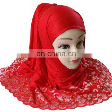 Women's Casual Party Wear Stole Hijab Scarf With Net Embroidery 2017