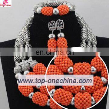 Bridal Wedding Beads Jewelry Set African Women Coral Beads Necklace Set for Party Costume Handcraft Jewelry Set