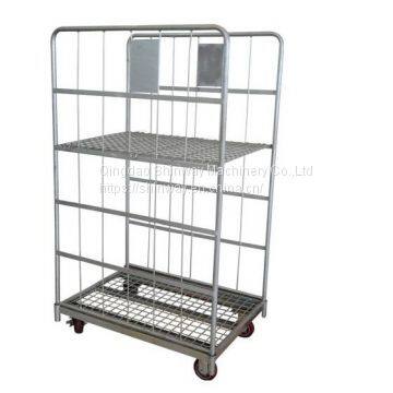 Metal wire mesh folding warehouse rolling cart