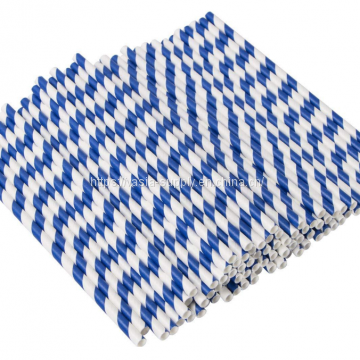 Eco-friendly Paper Straw in Blue Stripes Decorated Paper Drinking Straws 6mm 8mm photo-2