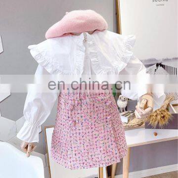 Girl's Suit Big Collar Baby Shirt With Woolen Vest Skirt photo-3