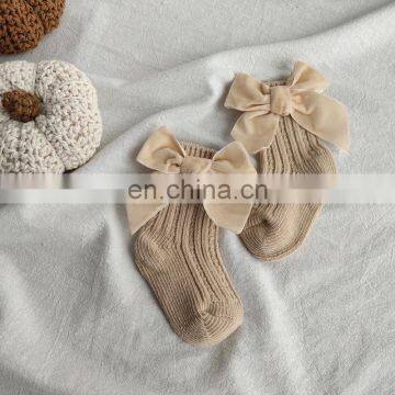 2020ins Children Spain Autumn and Winter New Big Bow Woolen Baby Socks Solid Color Tube Socks photo-6