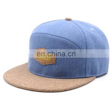 Custom Design Cork Brim Denim Snapback, Special 6 Panel Snapback Cap