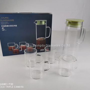 High Borosilicate Glass Filtering Teapot with 4pcs Tea Cups Glass Drinking Set