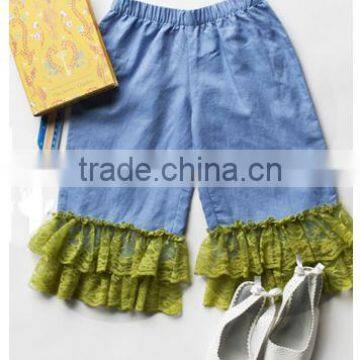 2014 New Design Lace Ruffle Pants Girls Jeans Ruffle Childrens Boutique Clothing photo-3