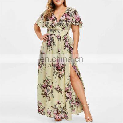 A-line Floral Printing Chiffon Woman Dress Summer Long Dresses Plus Size Women Clothing Maxi Casual Dress photo-5