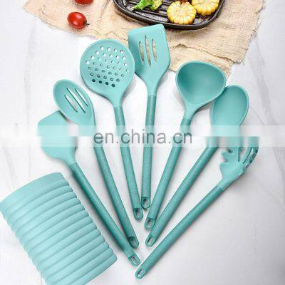 Silicone Kitchenware 8 Pcs A Set Wooden Handle Silicone Shovel Spoon Storage Bucket photo-2