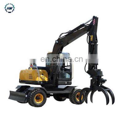 HENGWANG HWL80-1 8 ton wheel excavator with wood grapple