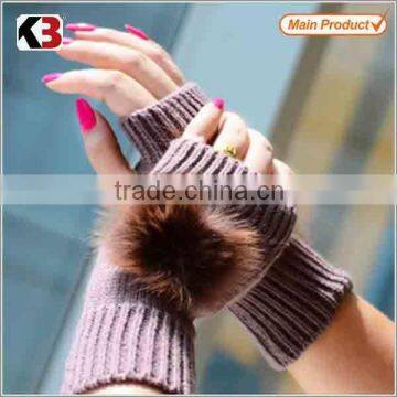 2015 High Quality knitted winter fur lined mittens with string for adults