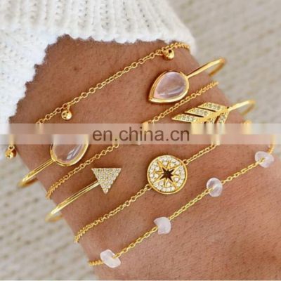 6pcs/set Bohemian V shape Bracelet Set For women Gold Color Chain Bracelets Sets Jewelry