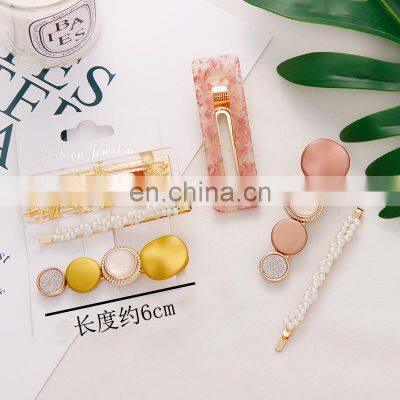 New 3PCS/Set Fashion Pearls Acetate Geometric Hair Clips For Women Girls Sweet Hairpins Barrettes photo-5