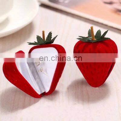 Red Strawberry Box Form Velvet Ring Storage Case Jewelry Box Ring Protector Flocking Gift Box