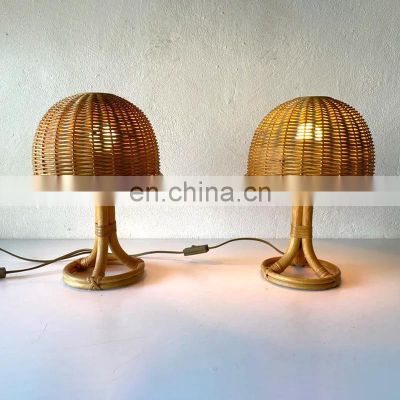 Unique Wicker and Rattan Mushroom Table Lamp Design Pair of Night Lamps Vietnam Manufacturer