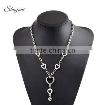 Zinc alloy long pattern heart shape locket necklace woman popular jewelry silver gold pendant