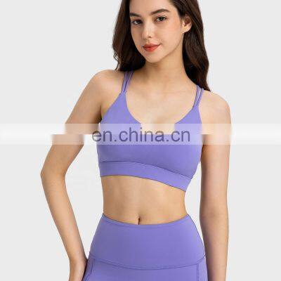Low Moq Cross Backless Crop Sports Bras Women Gym Yoga Breathable Sling Straps Tops Nylon Spandex photo-4